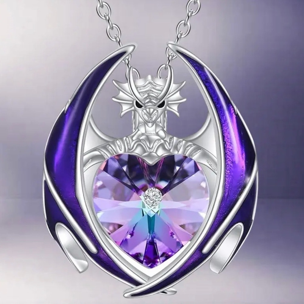 Silver and Purple Heart Pendant Necklace. (Box not included)